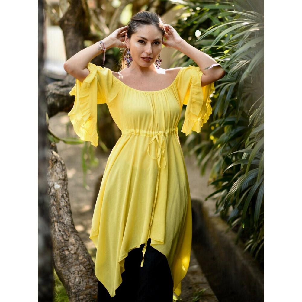 Lesley Asymmetrical Empire Waist Peasant Top Blouse