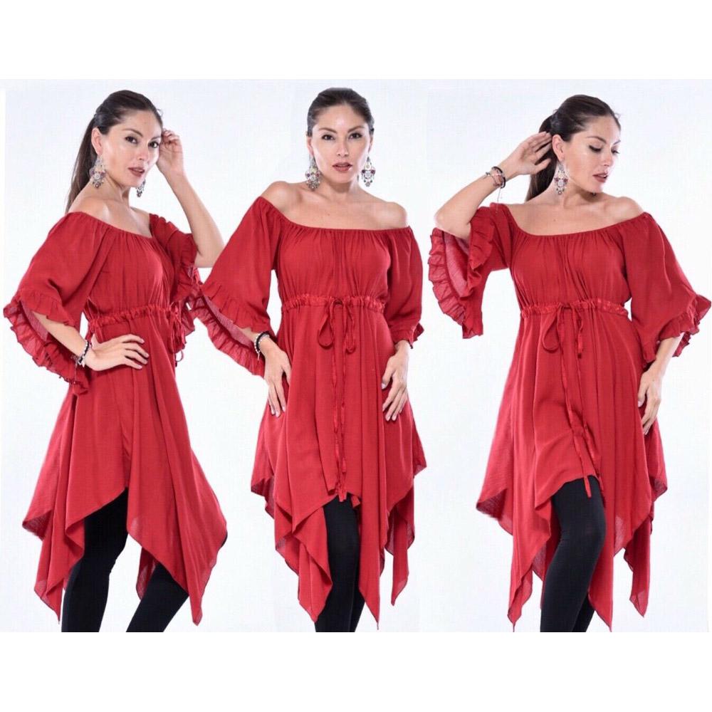 Lesley Asymmetrical Empire Waist Peasant Top Blouse
