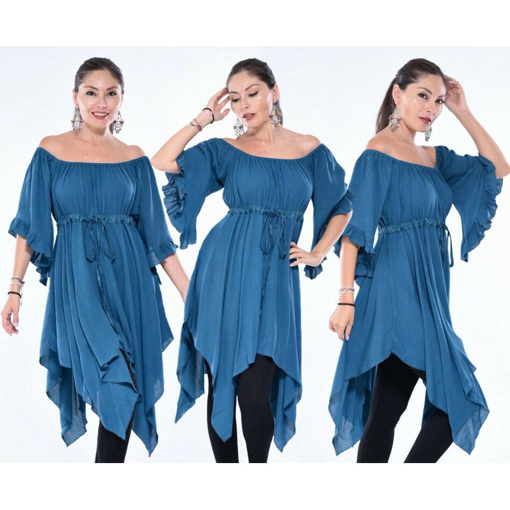 Lesley Asymmetrical Empire Waist Peasant Top Blouse