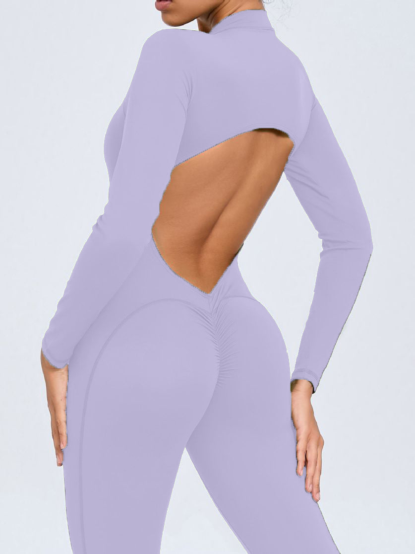 Backless Zipper Hollow Out Scrunch Bum Jumpsuit