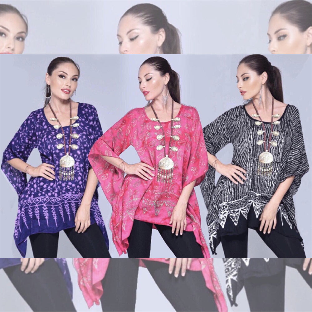 Naomi Boho 2 Hole Gauzy Batik Tunic Top