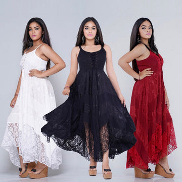 Ximena Victorian Adjustable Lacing Ties Flattering Maxi Dress
