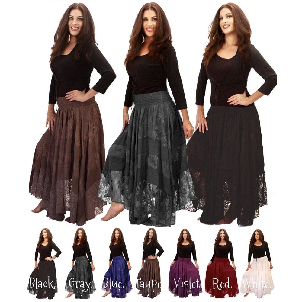 Thea Elastic Waist Satin Lace Maxi Skirt