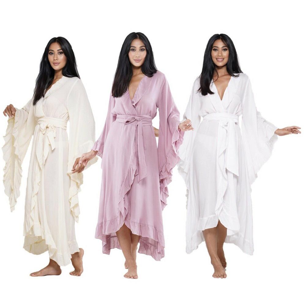 Allie Kimono with Tie Belt Chiffon Rayon Wrap Ruffle Jacket