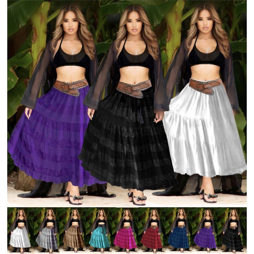 Mckenzie Tiered Boho Gypsy Skirt Plain Colors