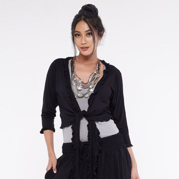 Zainab Tie front Ruffle Jersey Stretch Cardigan