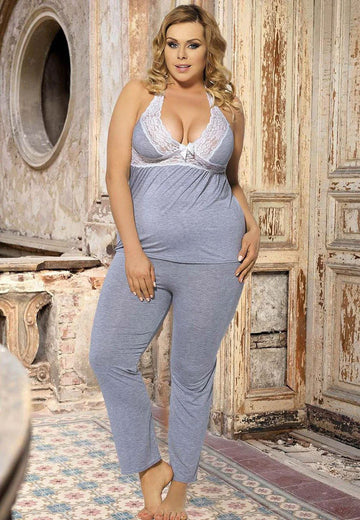 Catherine Lingerie With Halter Top & Lace Trim