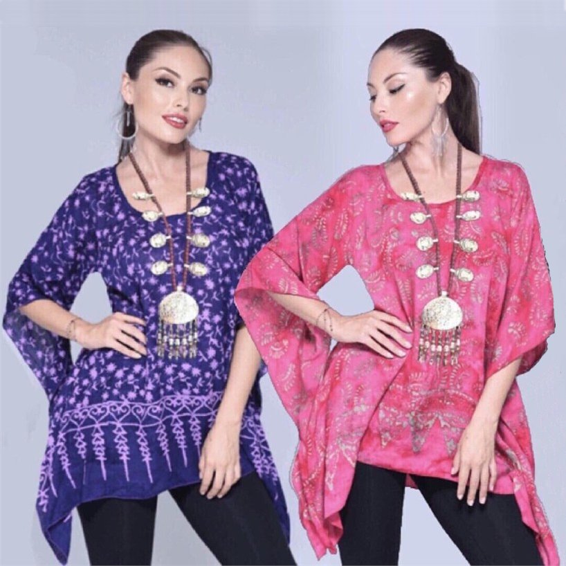 Naomi Boho 2 Hole Gauzy Batik Tunic Top