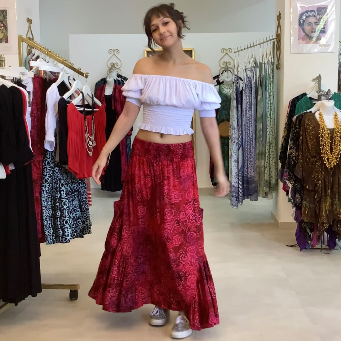 Carolina Ruffle Pockets Bali Batik Bohemian Maxi Skirt