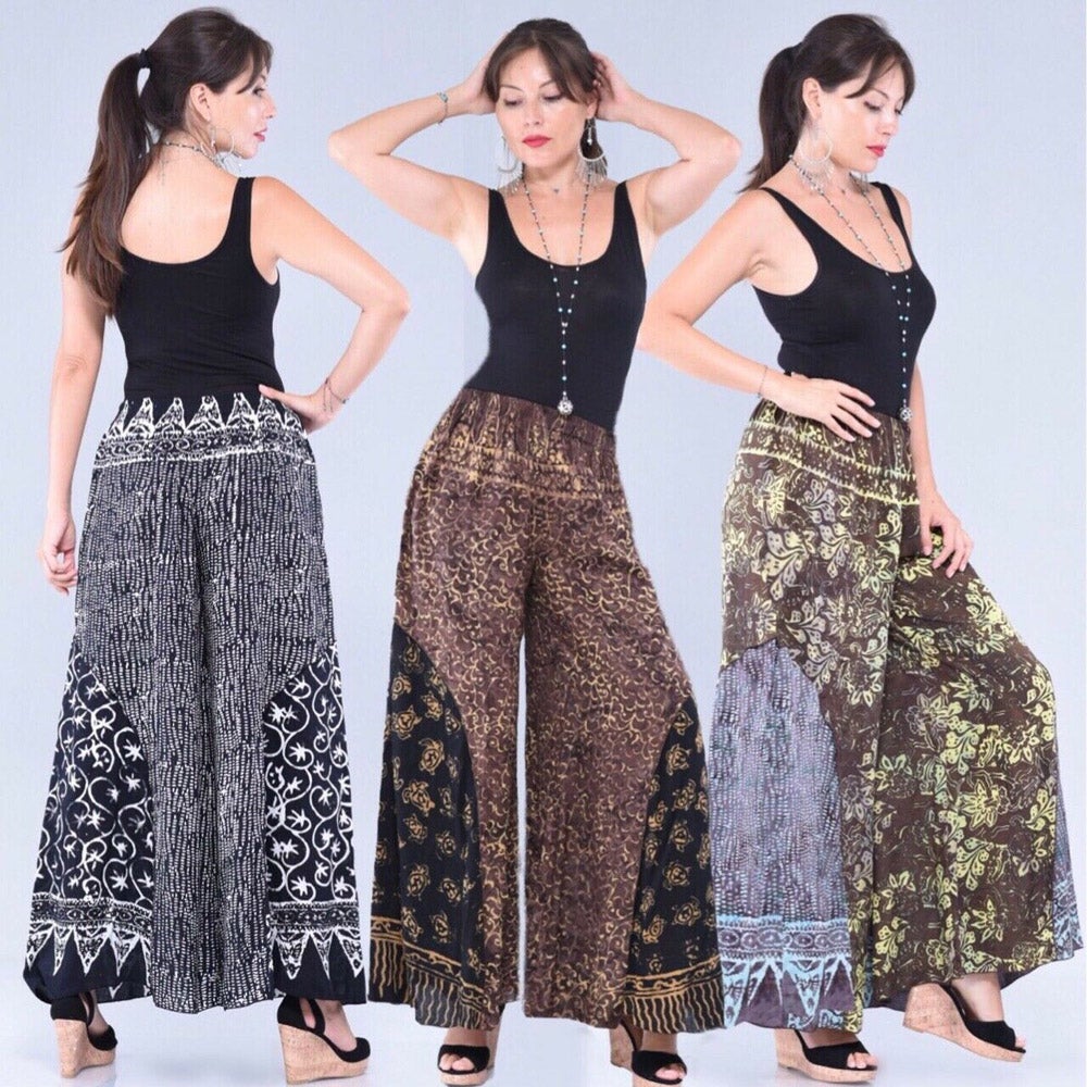 Catherine Gauzy Batik Wide Leg Boho Palazzo Gaucho Pant