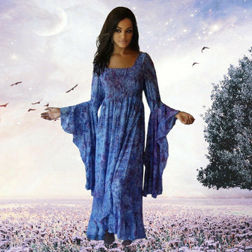 Marlee Ruffle Batik Empire Waist Wrap Maxi Dress