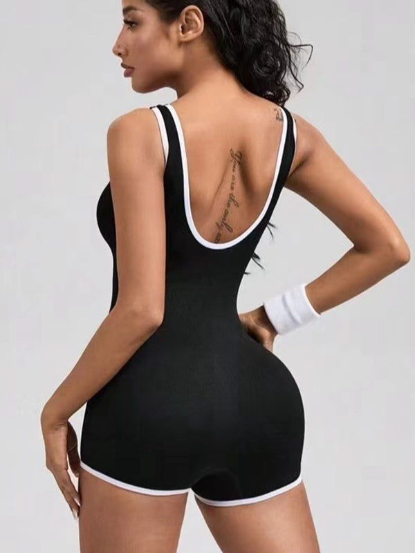 Contrast Color Stripes Backless Romper