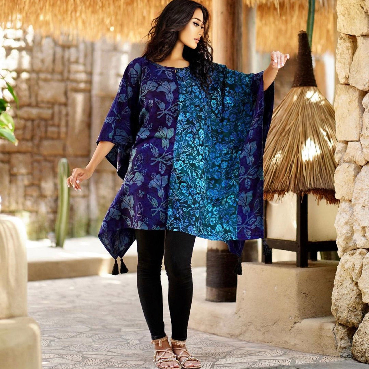 Ayleen Batik Combo Tassels Bohemian Poncho Top