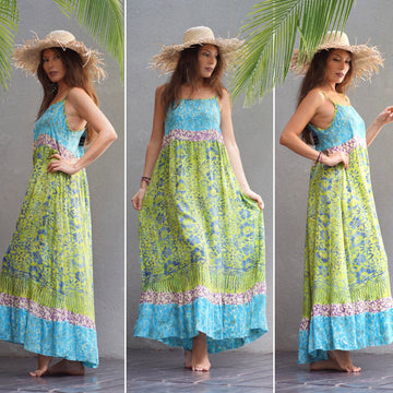 Serenity Baby Doll Gauzy Batik Strap Spaghetti Maxi Dress