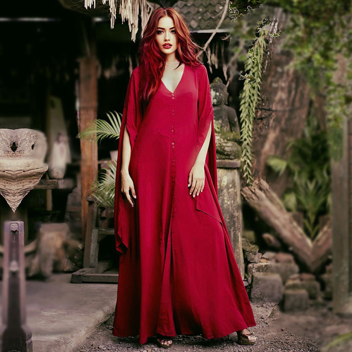 Mae Flowing Sleeve A Line Bohemian Maxi Dress