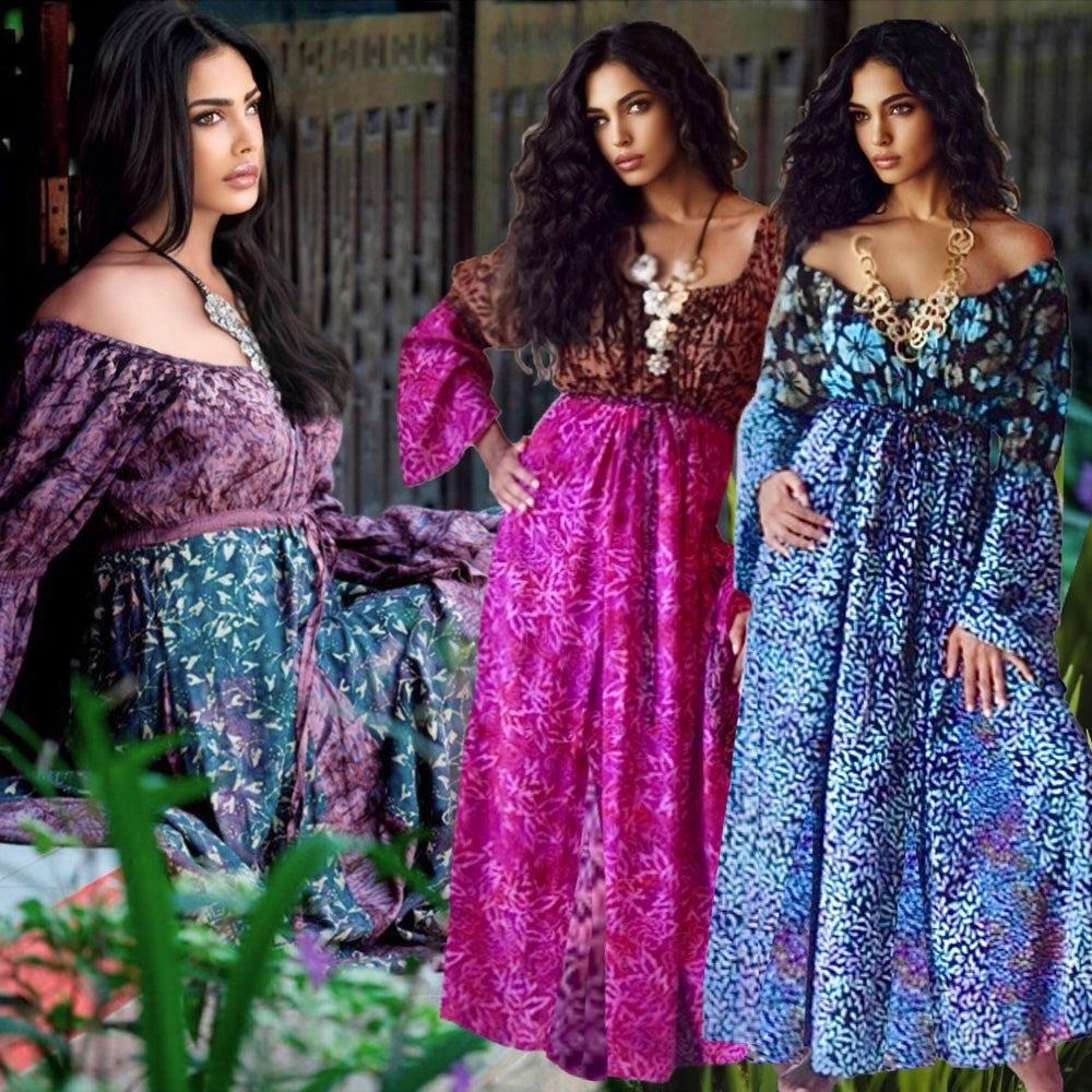 Madeline Boho Inset Empire Bodice Maxi Dress