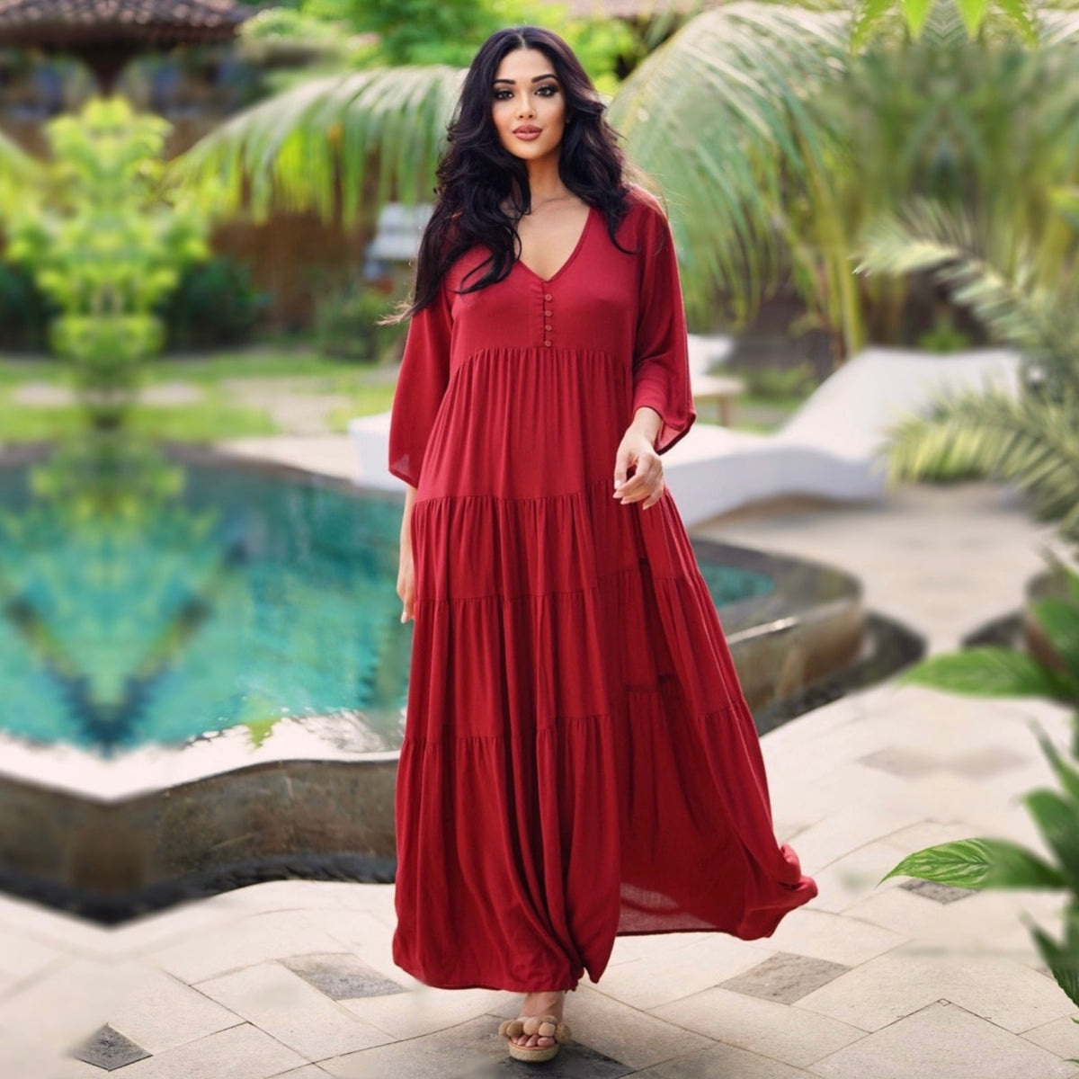 Shelby Button-Down Tie Back Babydoll Empire Dress
