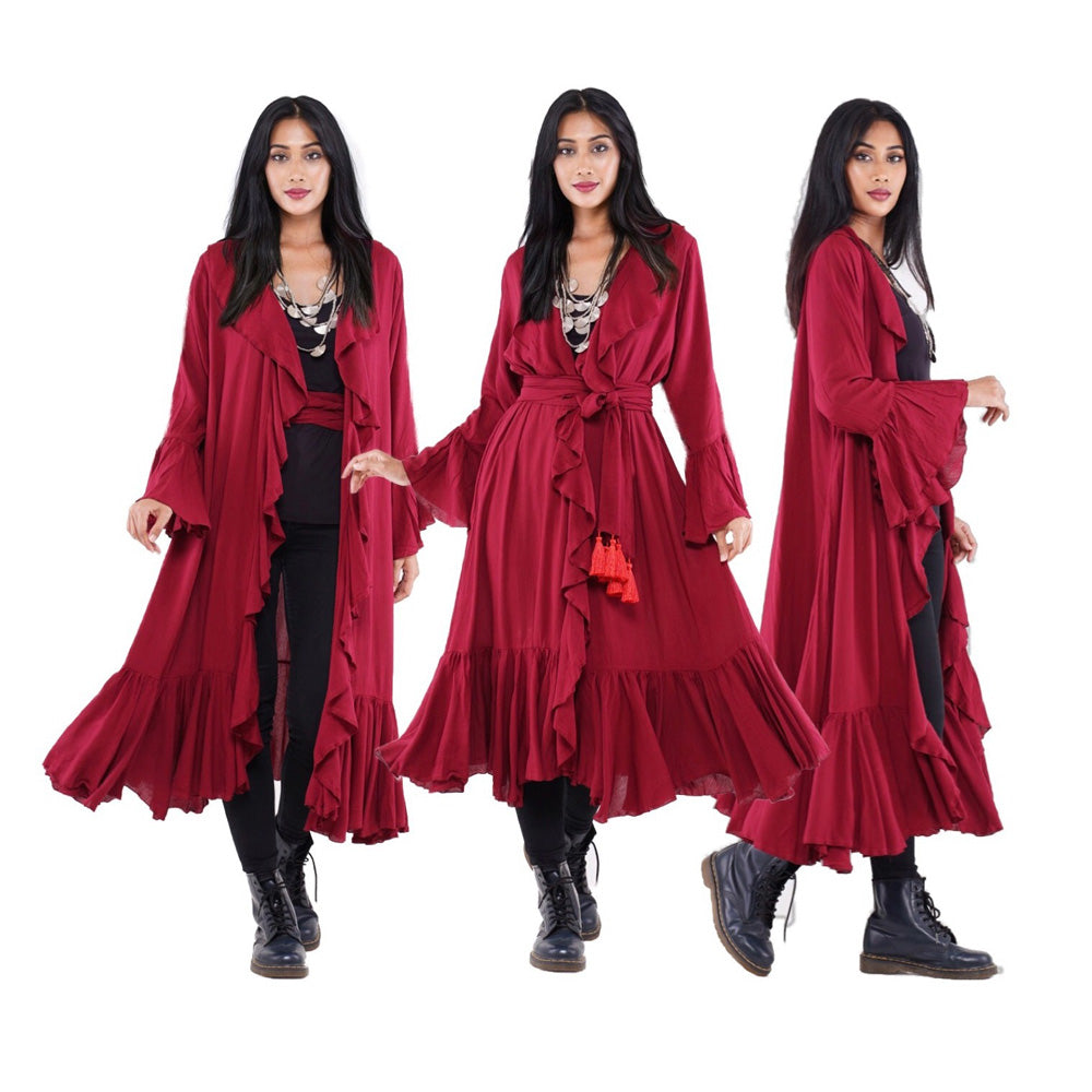 Scarlet Bohemian Ruffle Wrap Kimono Jacket Dress