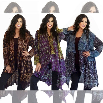 Suzie Art To Wear Layered Asymetric Gauzy Batik Jacket