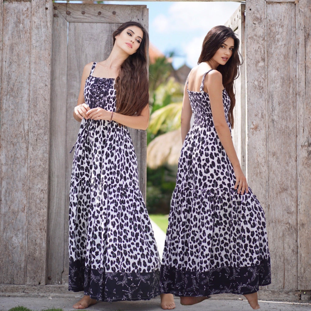 Mariana Boho Lace-Up Bodice Bali Batik Maxi Dress
