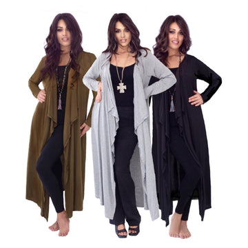 Samira Stretch Jersey Cascade Ruffles Long Jacket