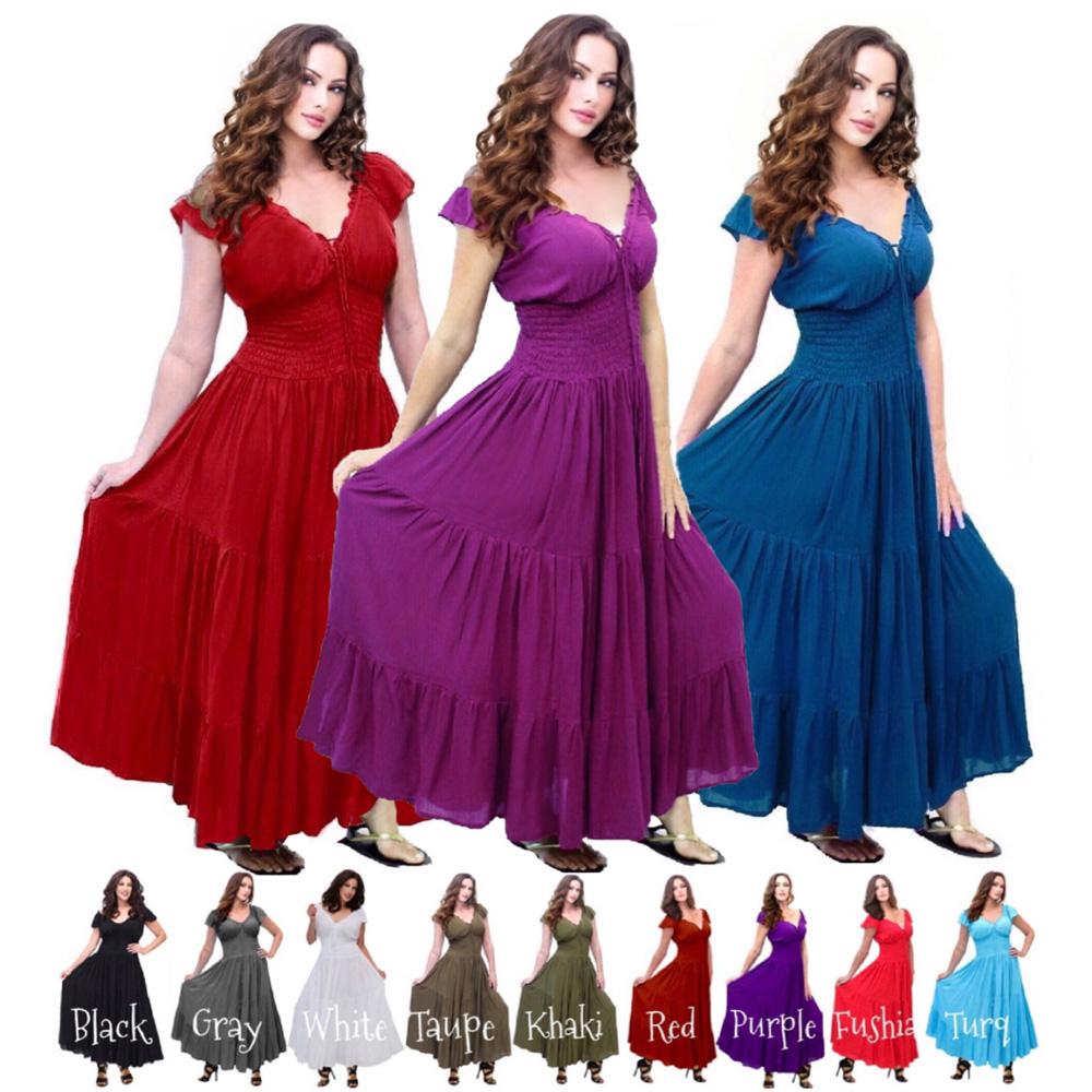 Margot Smocked Tiers Boho Peasant Maxi Long Dress