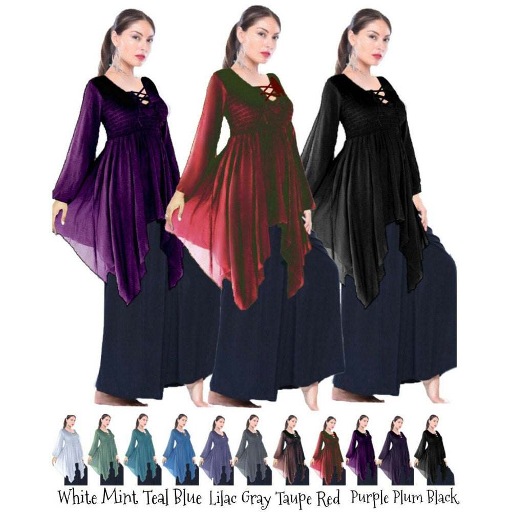 Emilia Goth Top Asym Lace-Up Crinkle Rayon