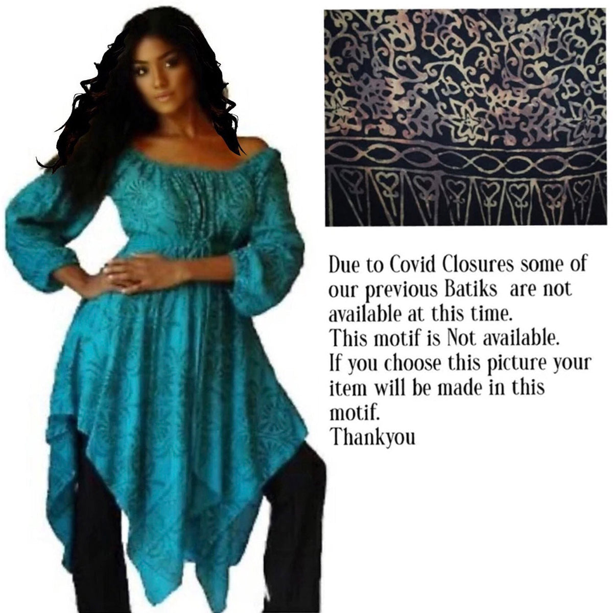Layla Batik Print  with 3/4 Sleeves Peasant Gypsy Blouse