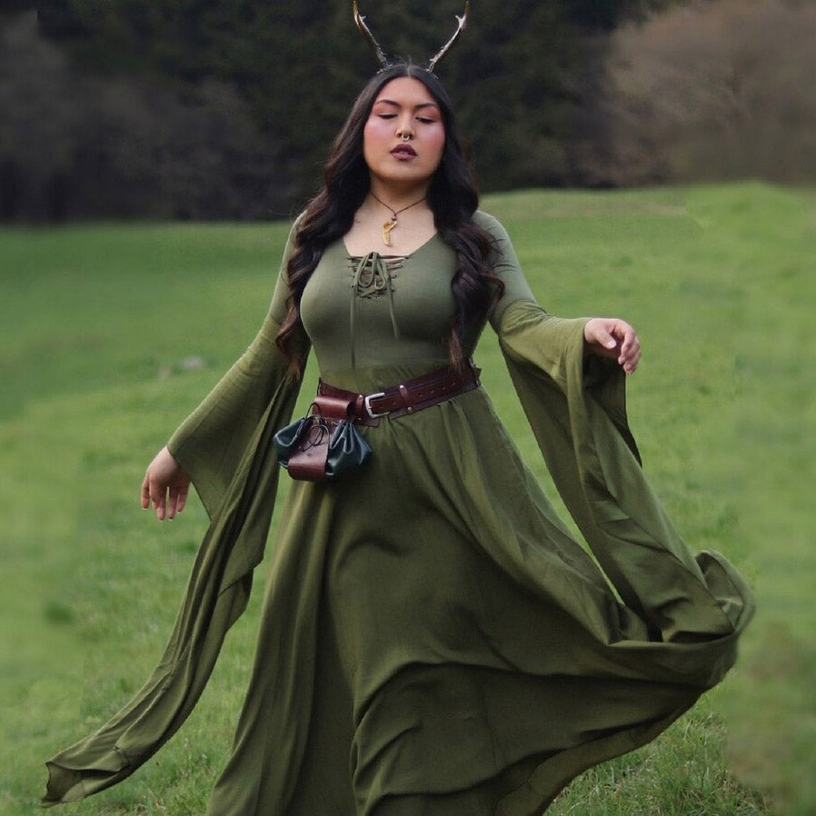 Aurelia Renaissance Flowing Sleeve Lace Up Ties Maxi Dress