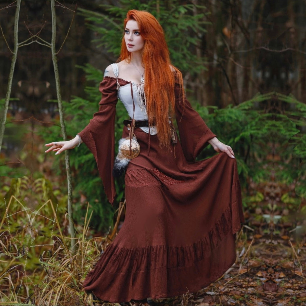 Elsa Renaissance Bell Sleeves Elasticized Waist Maxi Dress