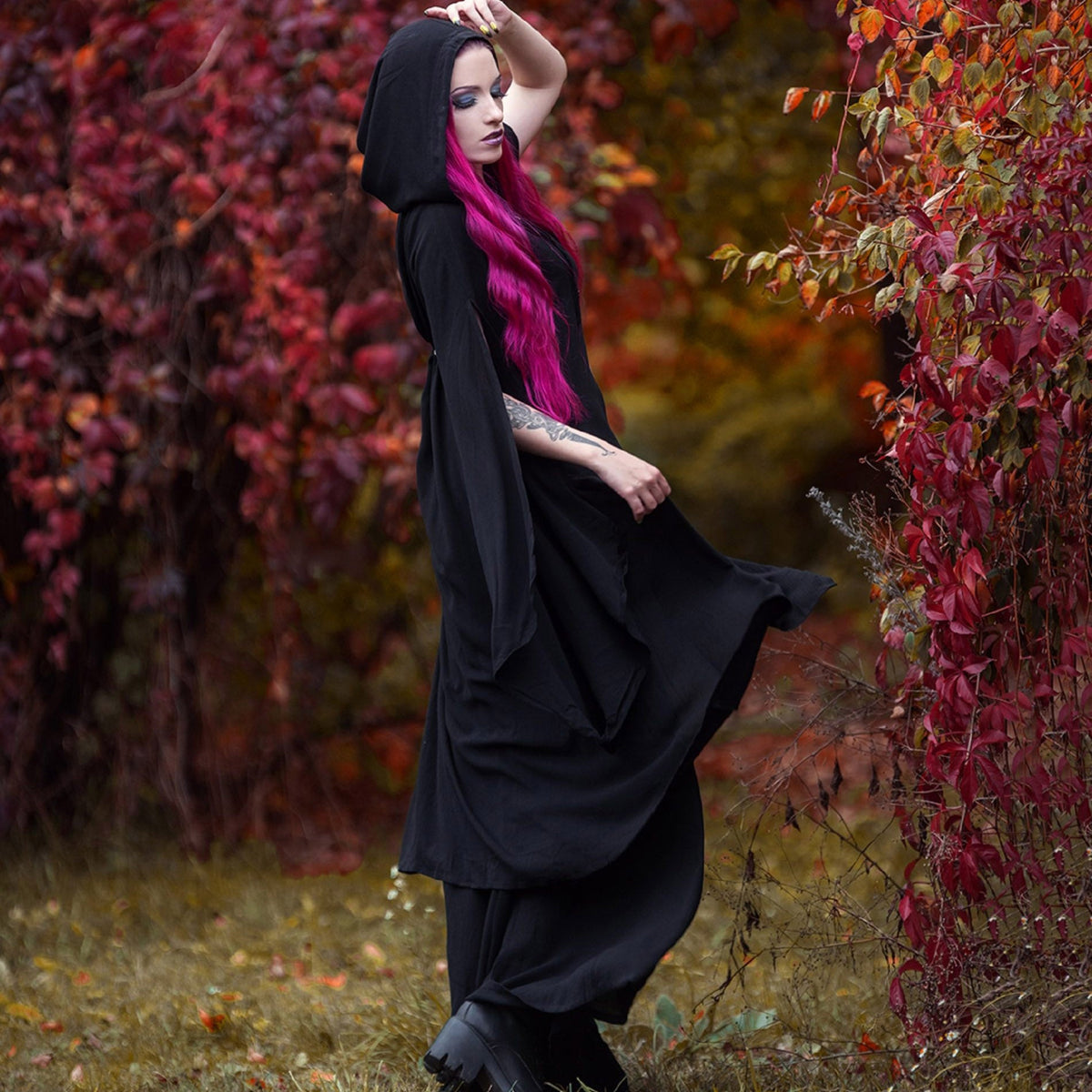 Aisha CottageGoth Palazzo Pant and Hooded Long Blouse Outfit