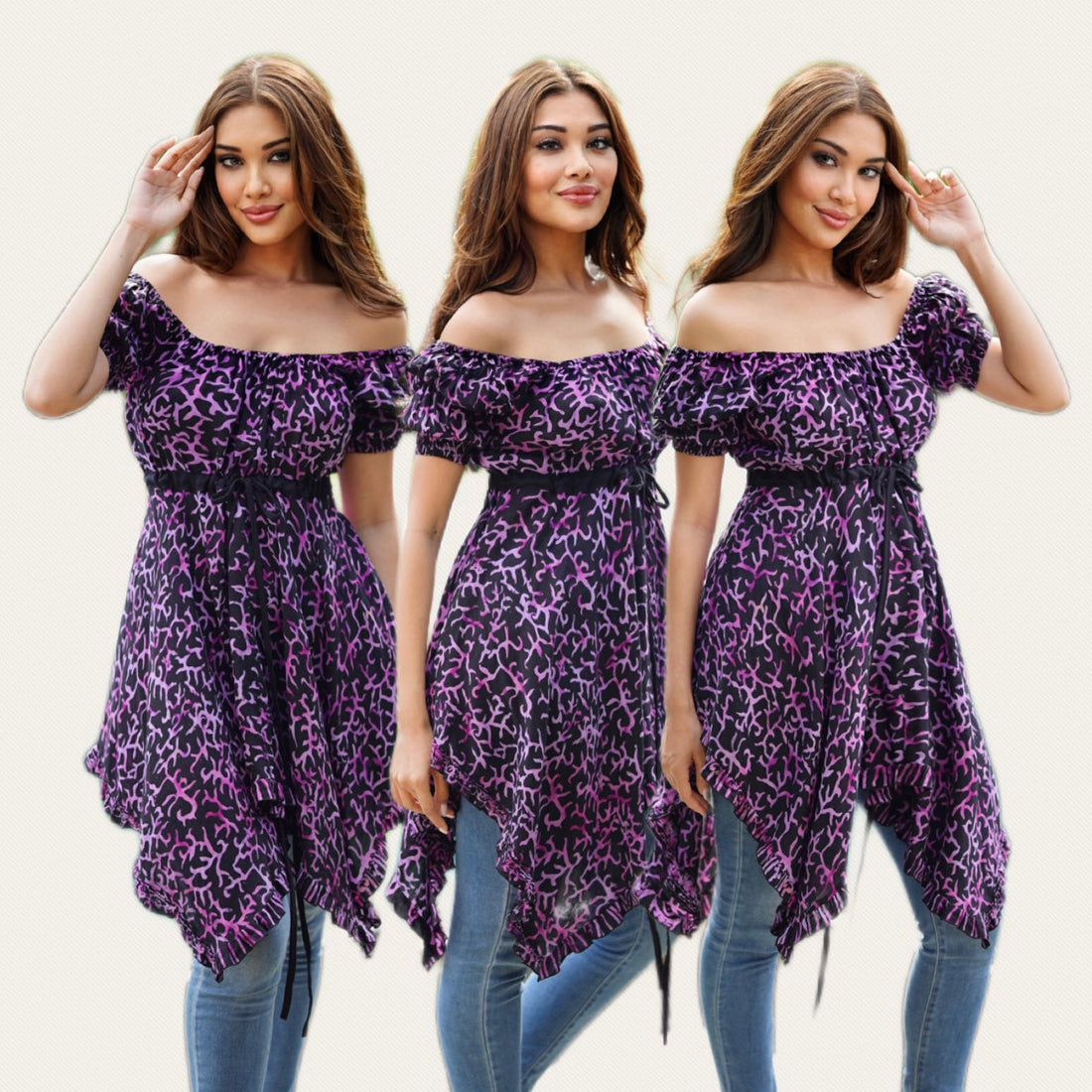 Haley Elasticized Sleeves Puffy Empire Waist Batik Blouse