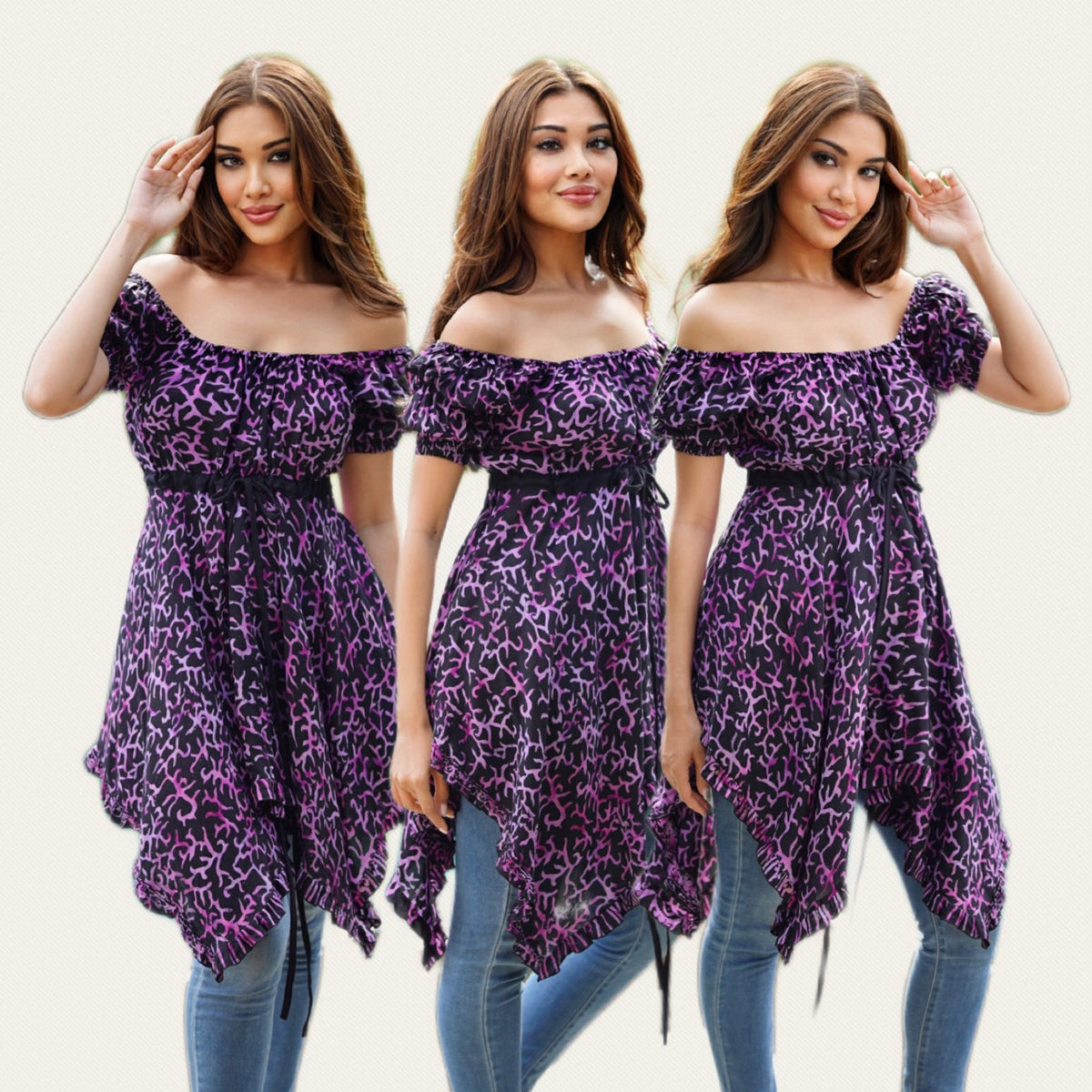 Haley Elasticized Sleeves Puffy Empire Waist Batik Blouse
