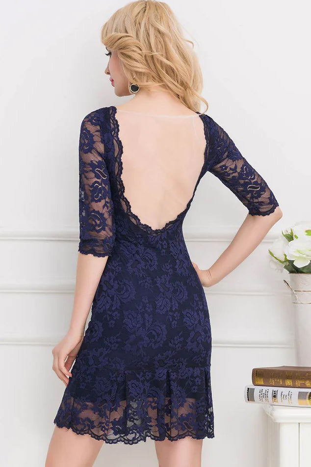 Stephanie Half Sleeve Blue Fashion Dress