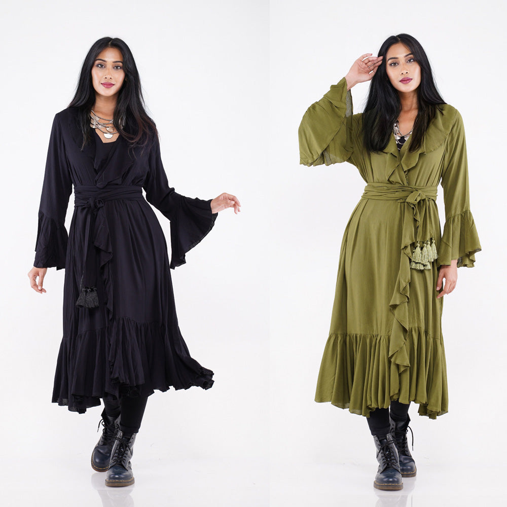 Scarlet Bohemian Ruffle Wrap Kimono Jacket Dress