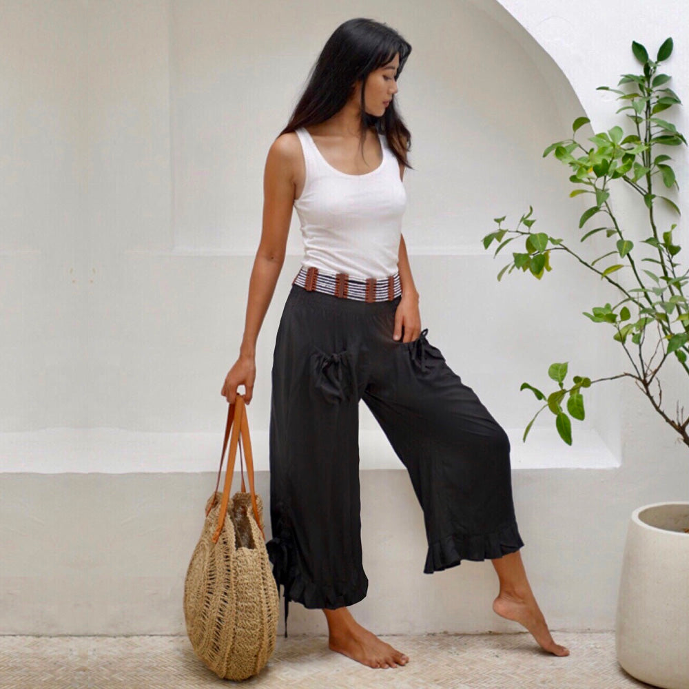 Alexis 3/4 Leg Pockets Capri Mid-Calf Crop Pants