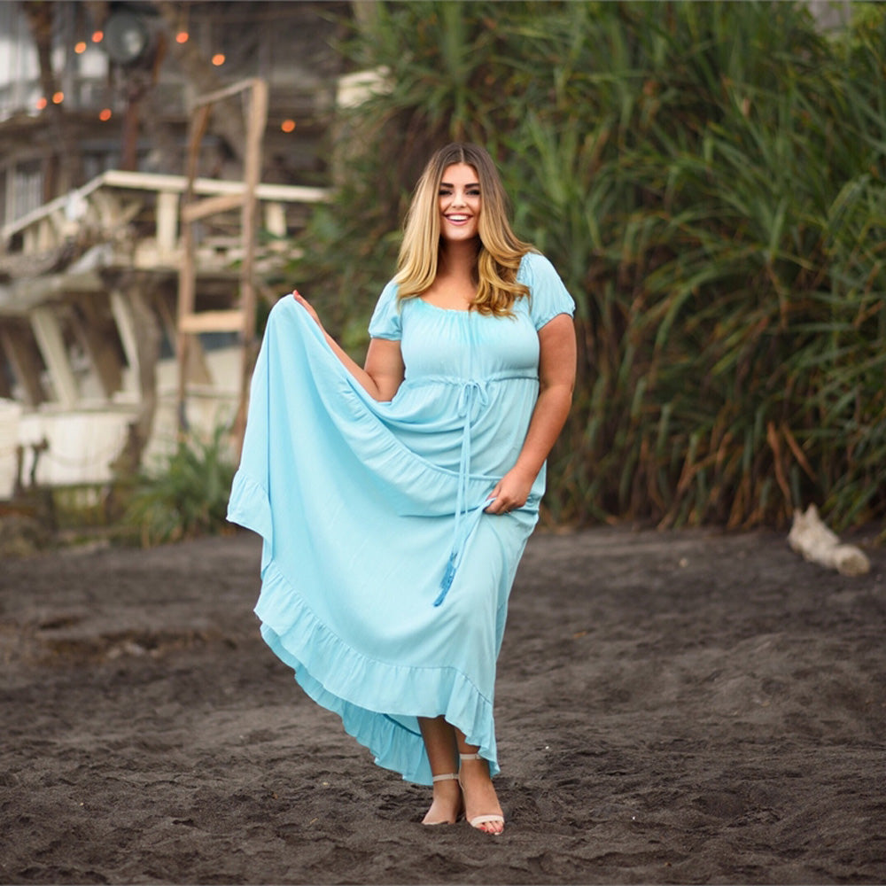Nayeli Ruffled Short Sleeve Empire Waist Peasant Maxi Dress