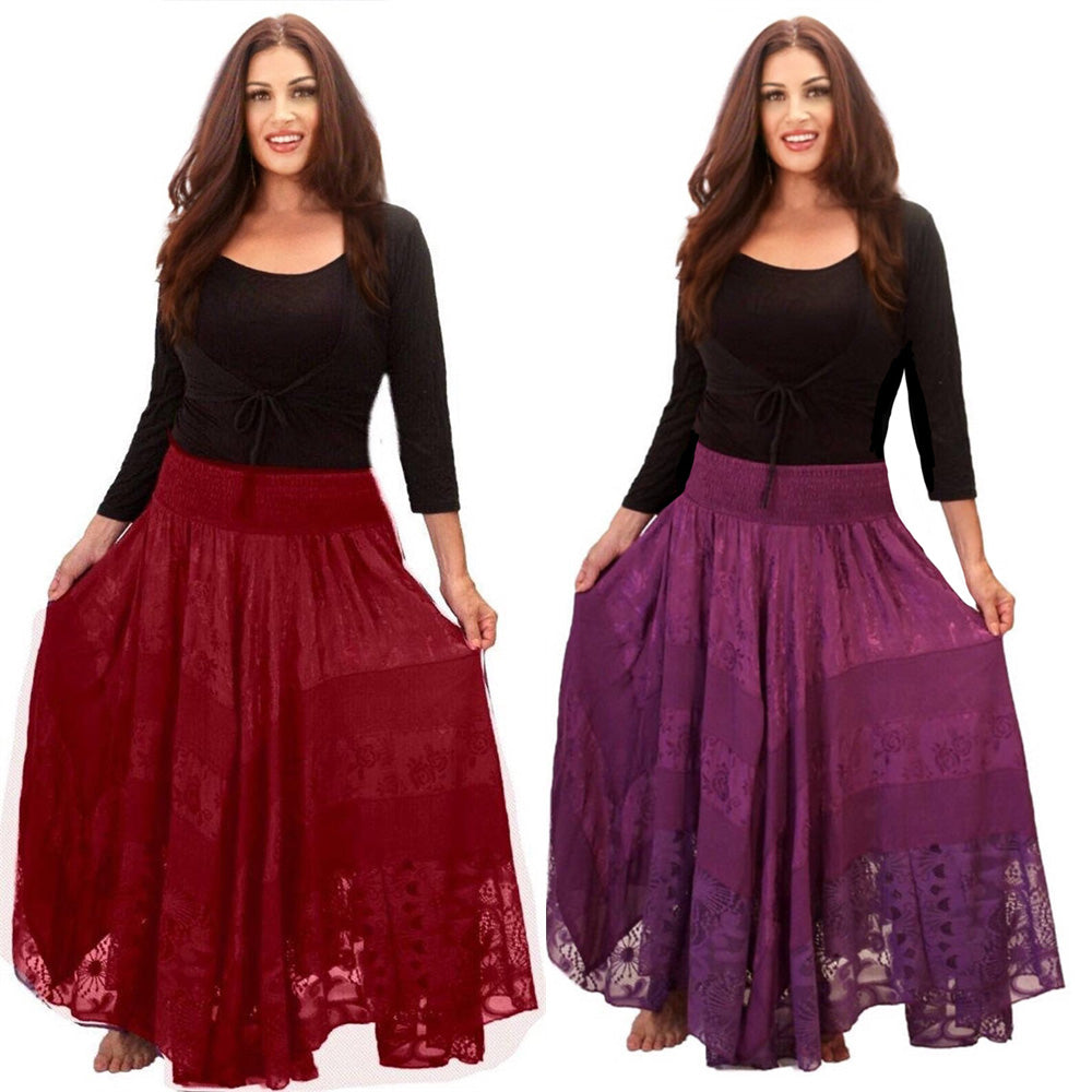 Thea Elastic Waist Satin Lace Maxi Skirt