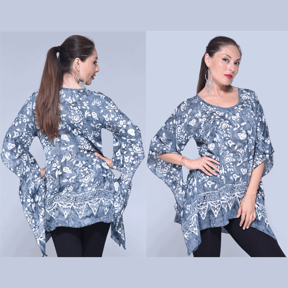 Naomi Boho 2 Hole Gauzy Batik Tunic Top
