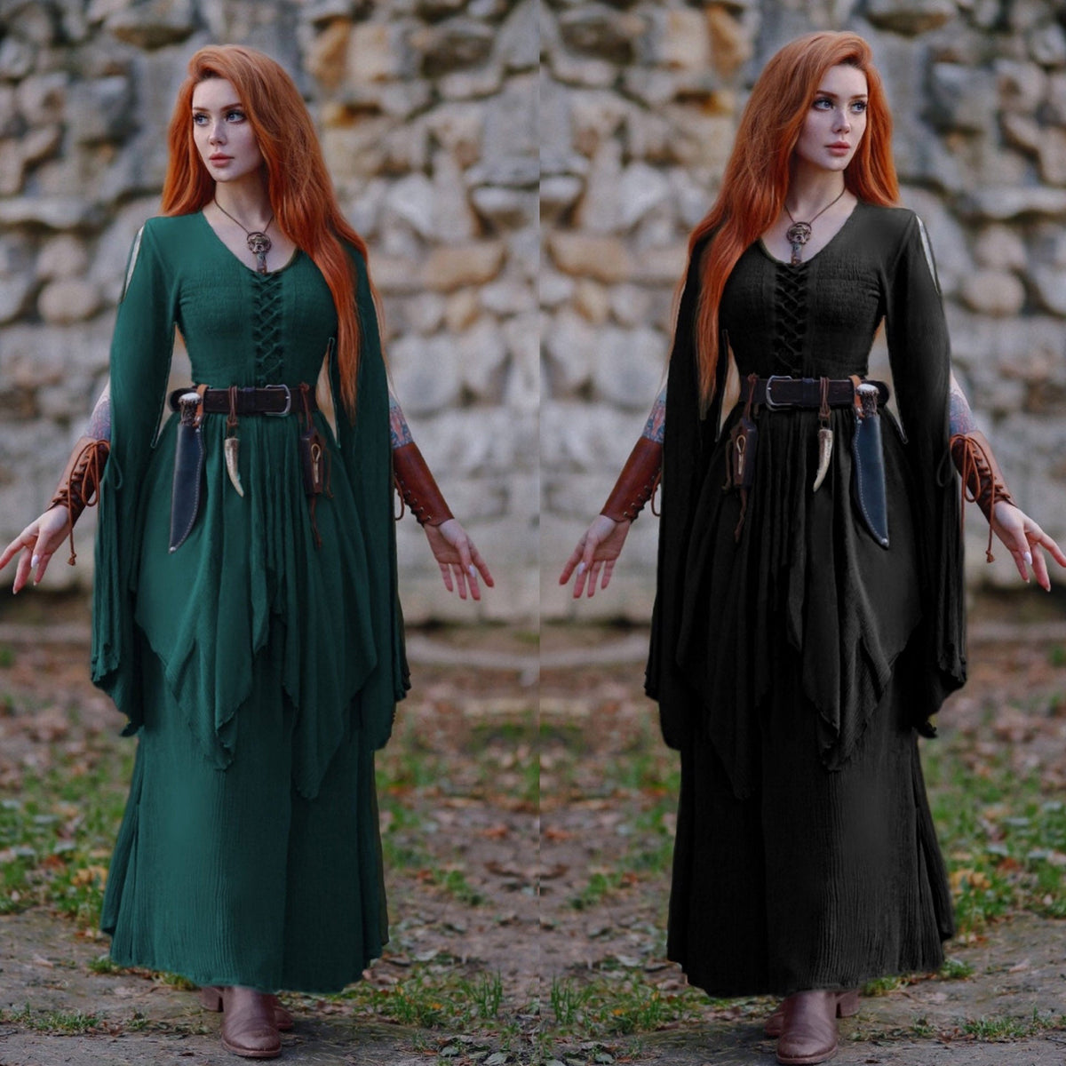 Magdalena Smocked Bodice Ren Faire Lace up Maxi Dress