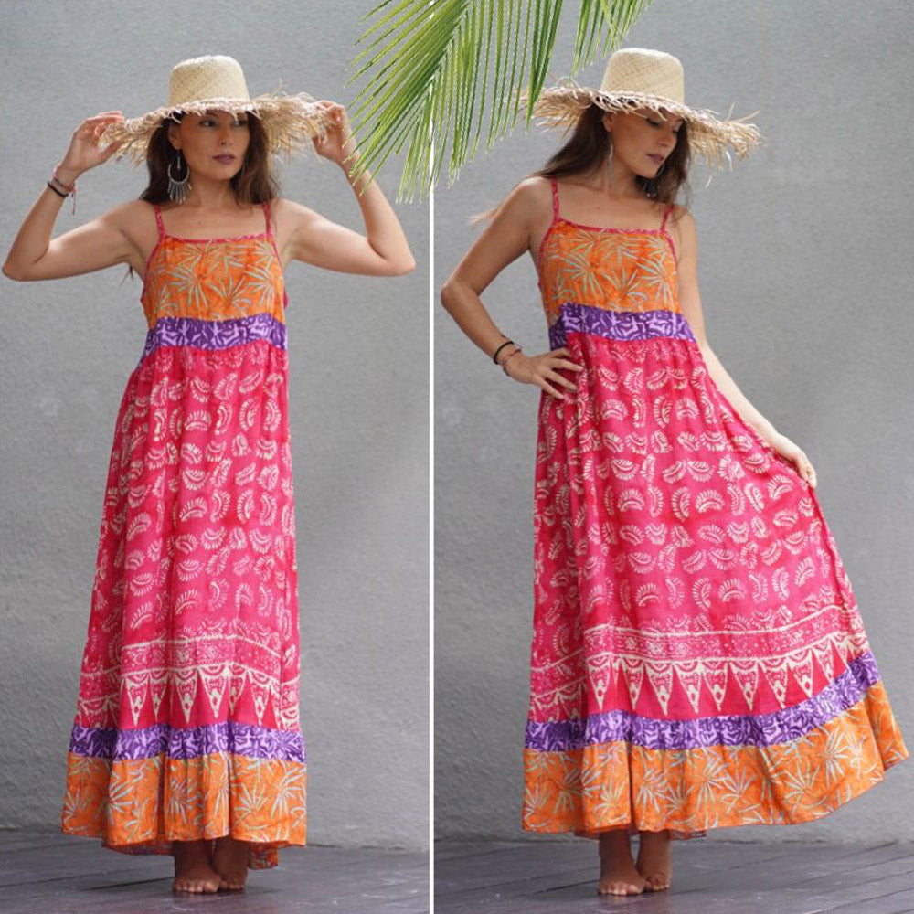 Serenity Baby Doll Gauzy Batik Strap Spaghetti Maxi Dress