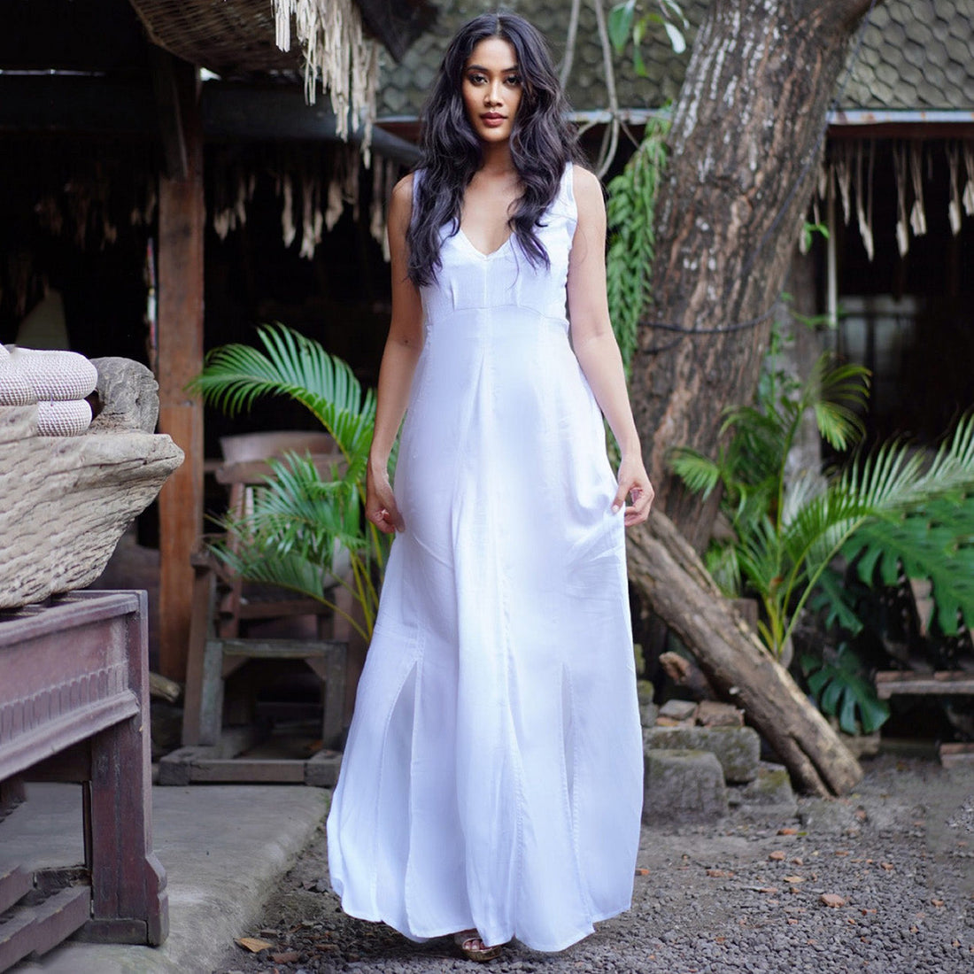 Macie Cottagecore V Neck Boho Wedding Dress