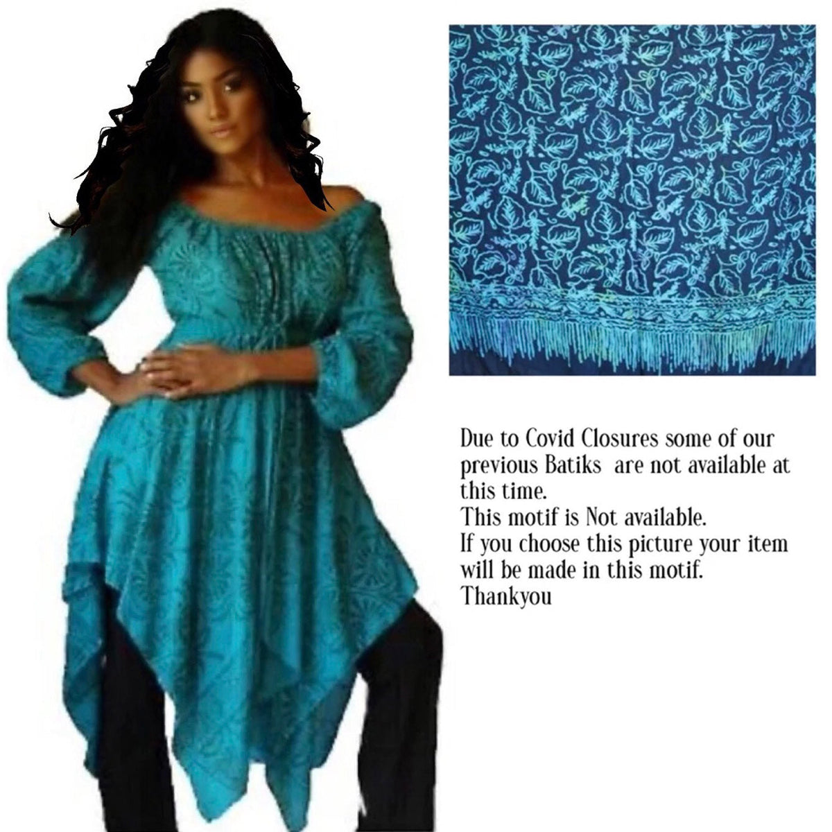 Layla Batik Print  with 3/4 Sleeves Peasant Gypsy Blouse