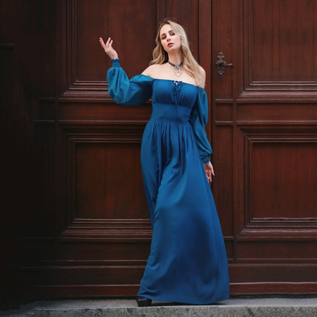 Mylah Romantic Length Chiffon Sleeves Medieval Maxi Dress