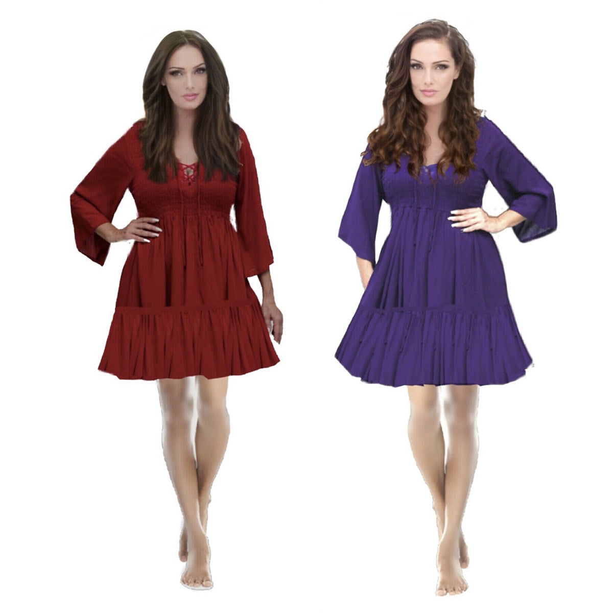 Carter Vintage Style Smocked Lace Up Mini Dress