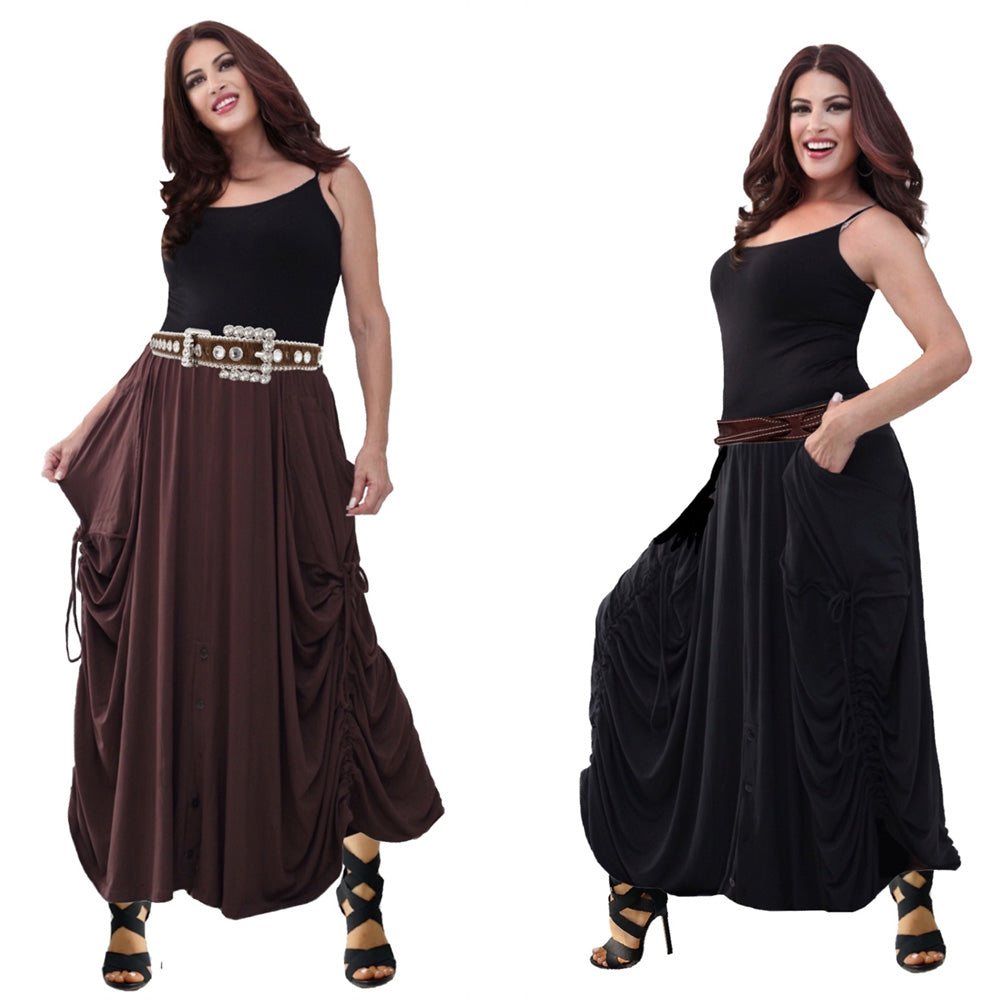 Adriana Elastic Waist Pockets Boho Maxi Skirt