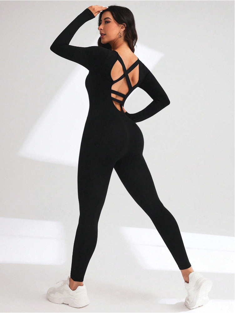 Cross Back Hollow Out Long Sleeves Jumpsuit