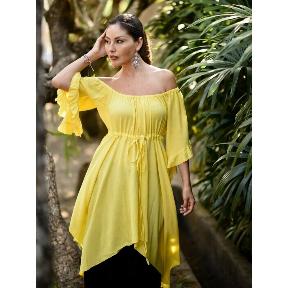 Lesley Asymmetrical Empire Waist Peasant Top Blouse