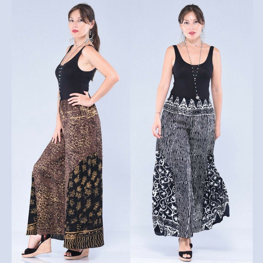 Catherine Gauzy Batik Wide Leg Boho Palazzo Gaucho Pant