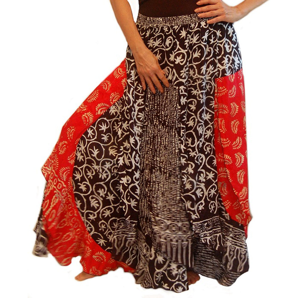 Amiyah Batik Patchwork Layered Elastic Waist Maxi Skirt